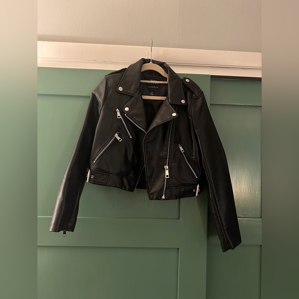 Zara black leather moto jacket